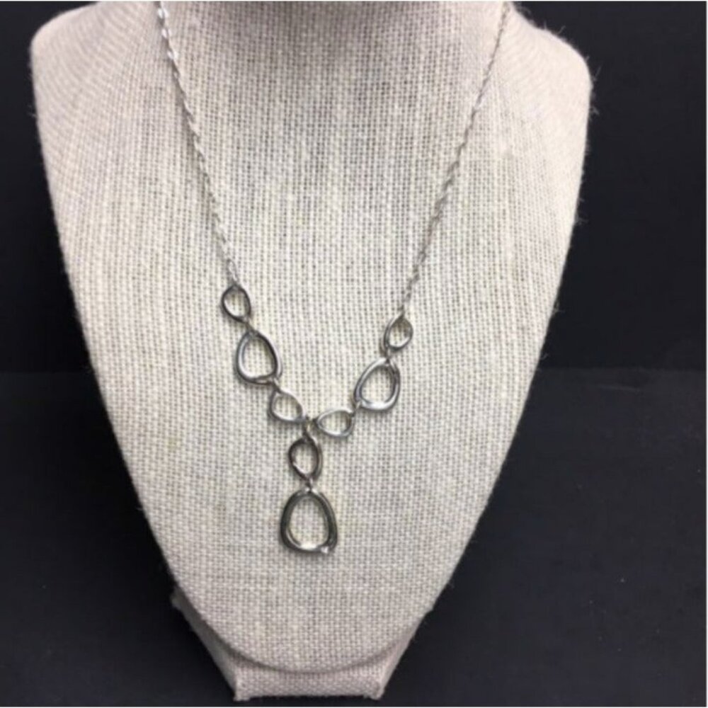 Avon SAQ Y Drop Necklace 17 In As Is Silver Rhinestone Organic Retro Vintage